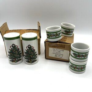 Christmas Yuletide Napkin Rings Salt Pepper Shakers Tableware Japan